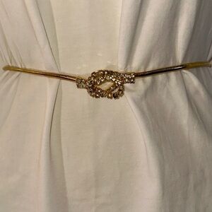 Vintage 80s/90s Shiny Gold Women's Serpentine Belt‎ /Crystal Rhinestone Buckle